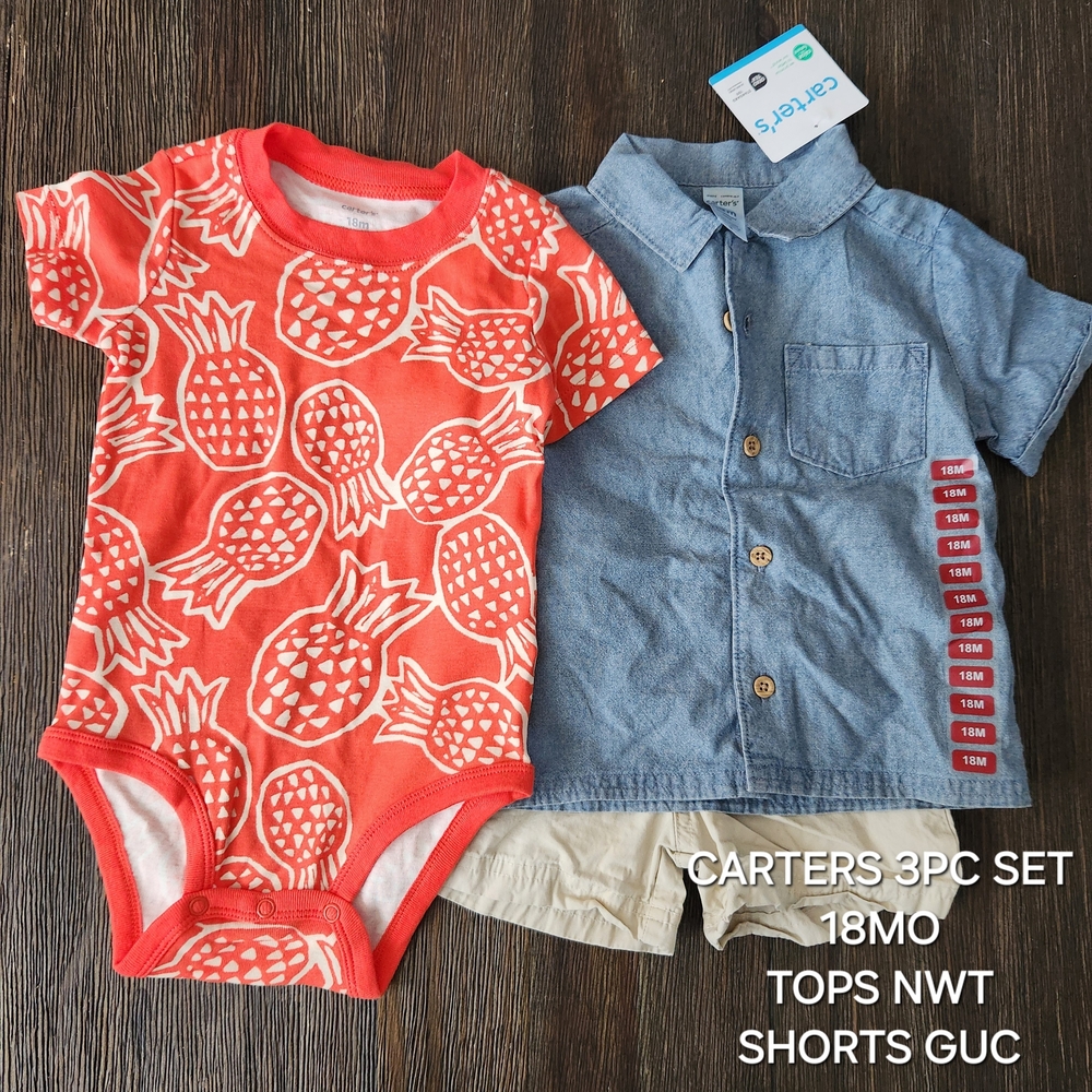 Carter's Baby Pineapple Onesie and Chambray Shirt Set - 18 MONTHS